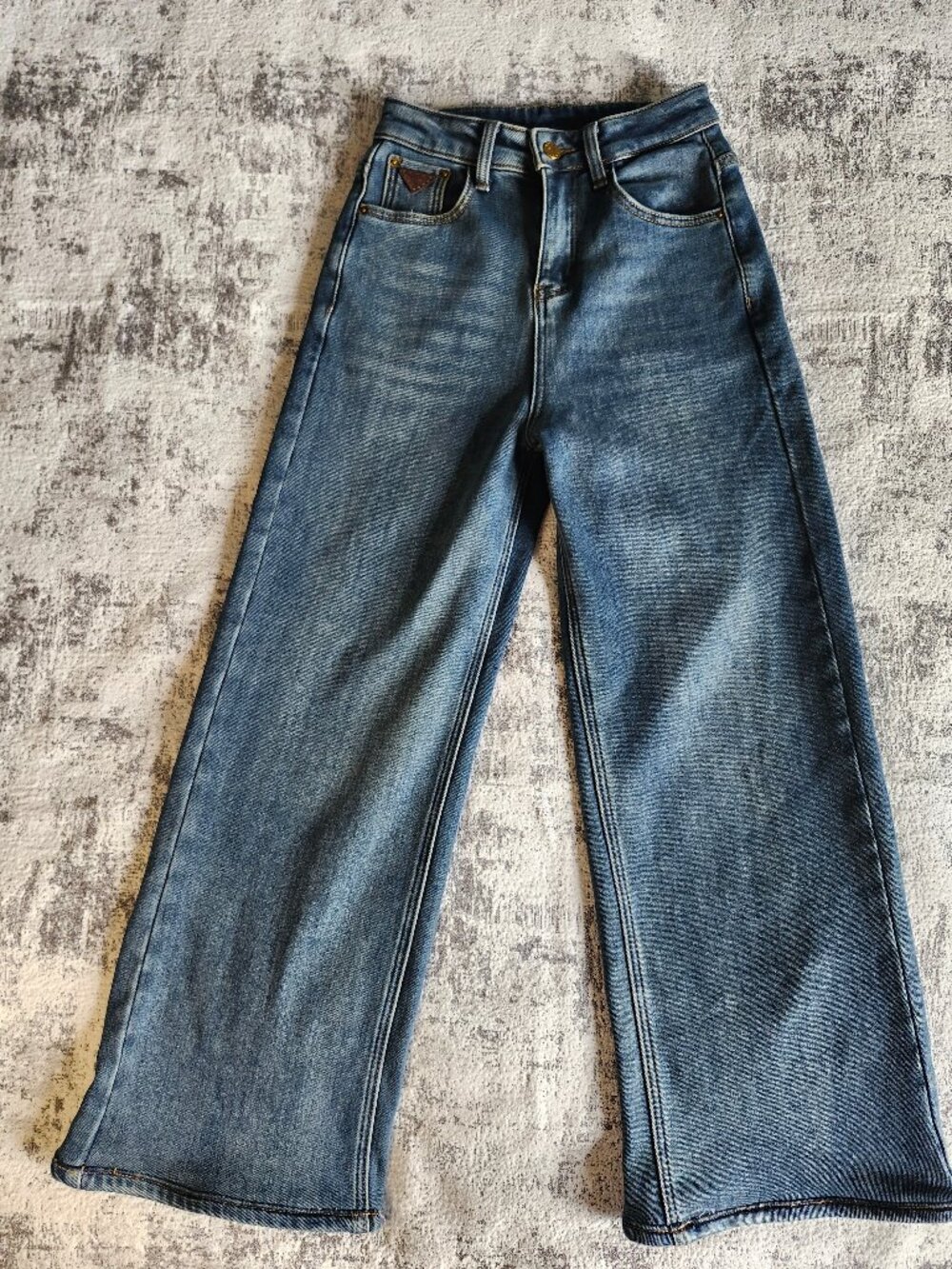 GUABMN Lux High Waist Fleece Lined Flare Blue Jeans